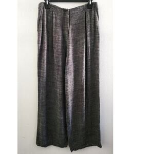 Eileen Fisher Vintage Linen Blend Wide Leg Pants Trousers Gray Black